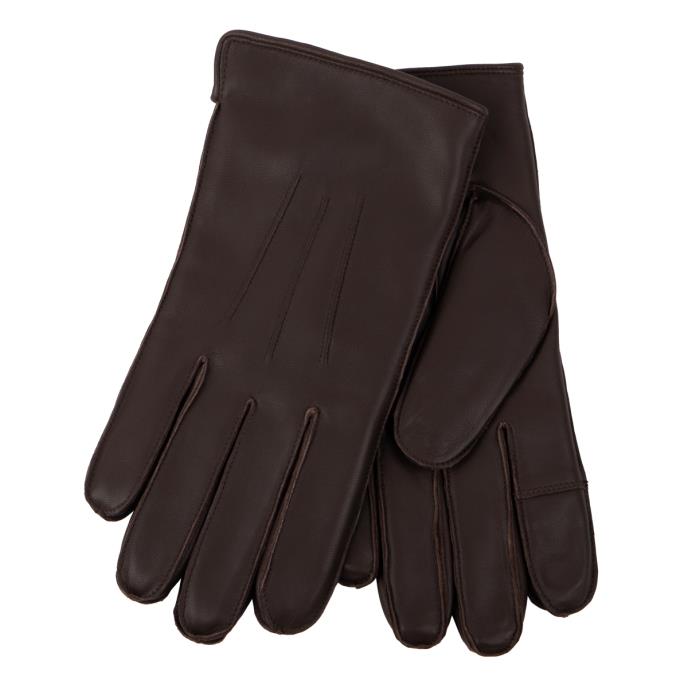 Isotoner® Mens Premium 3 Point Leather SmarTouch™ Glove With Faux Fur Lining Chocolate Extra Image 1